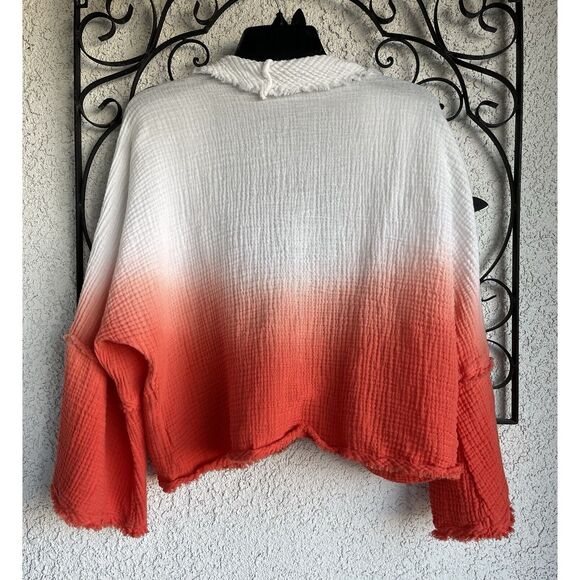Young Fabulous & Broke Francesca Ombre Front Tie Blouse - Size M - Orange/White - Picture 4 of 7